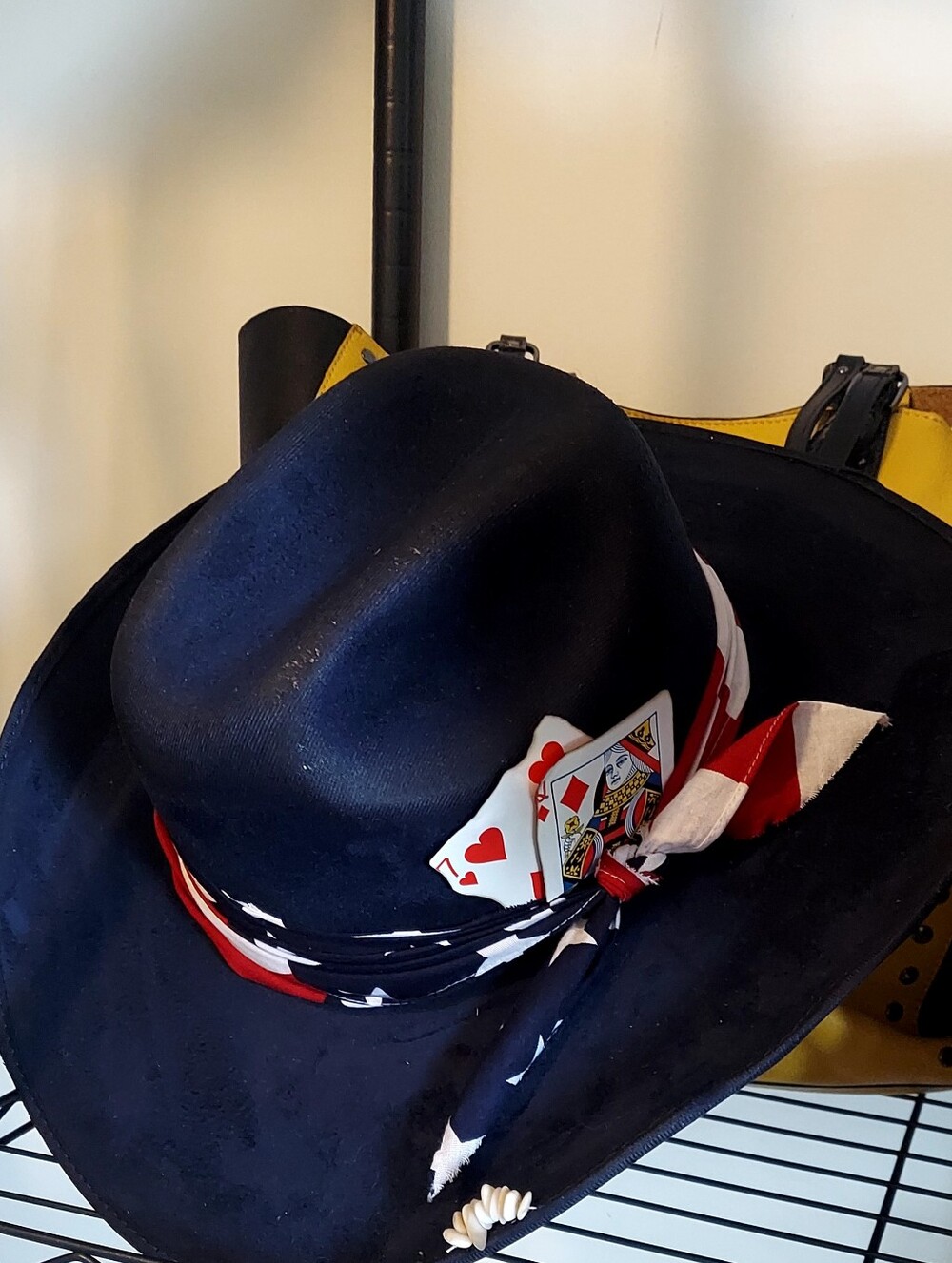 Custom Navy Fedora Hat with Red & White Bandana Accent